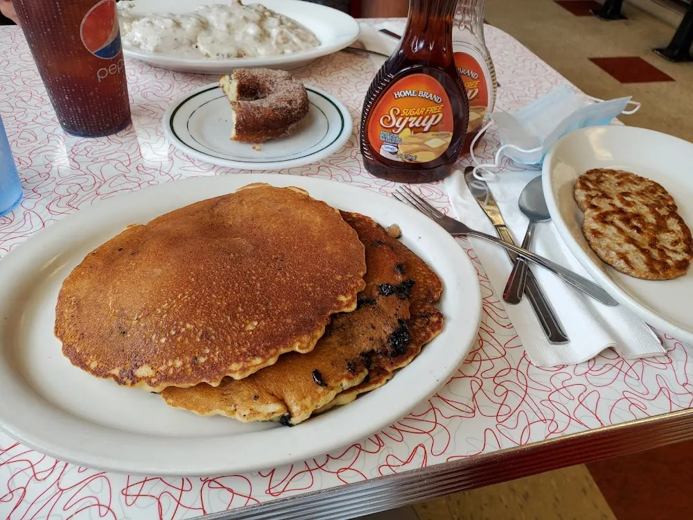 Blueberry Pancakes with a Side of Sausage